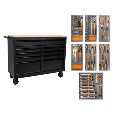 George Tools roller cabinet with black handles 117 cm black - filled 78-piece
