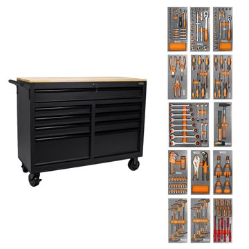 George Tools roller cabinet with black handles 117 cm black - filled 169-piece