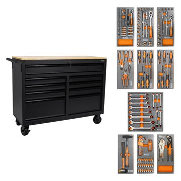 George Tools roller cabinet with black handles 117 cm black - filled 141-piece