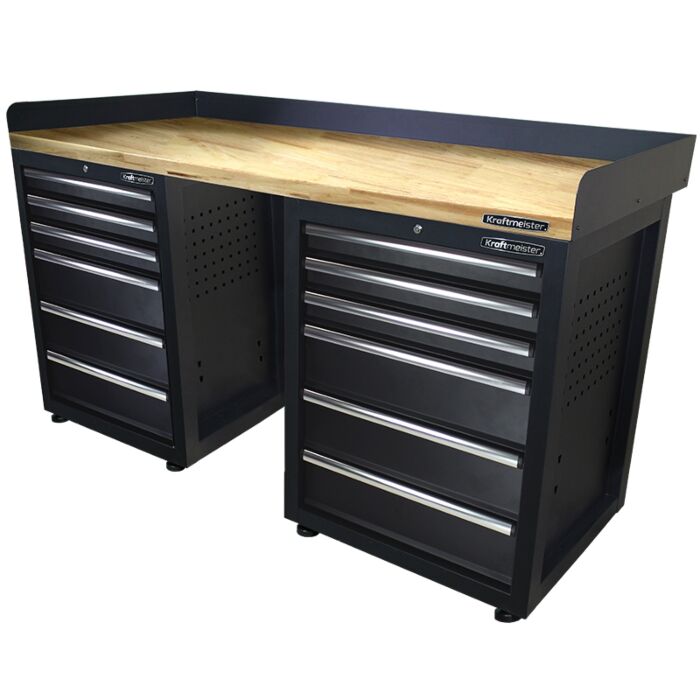 Kraftmeister Pro workbench 12 drawers oak 150 cm black