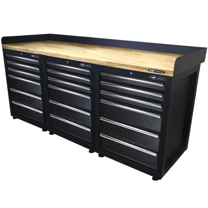 Kraftmeister Pro workbench 18 drawers oak 200 cm black