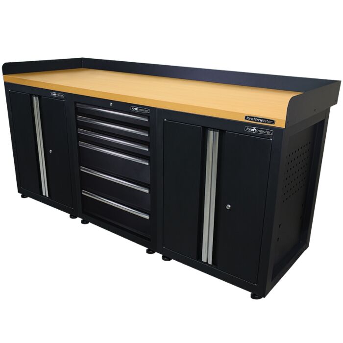 Kraftmeister Pro workbench 6 drawers 4 doors MDF 200 cm black