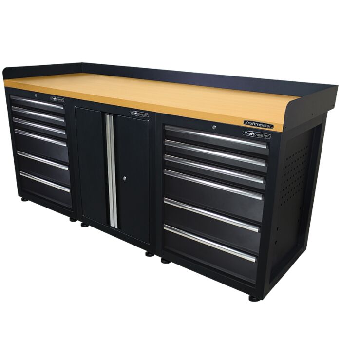 Kraftmeister Pro workbench 12 drawers 2 doors MDF 200 cm black