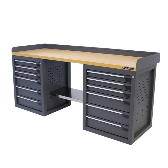 Kraftmeister Pro workbench 12 drawers MDF 200 cm grey