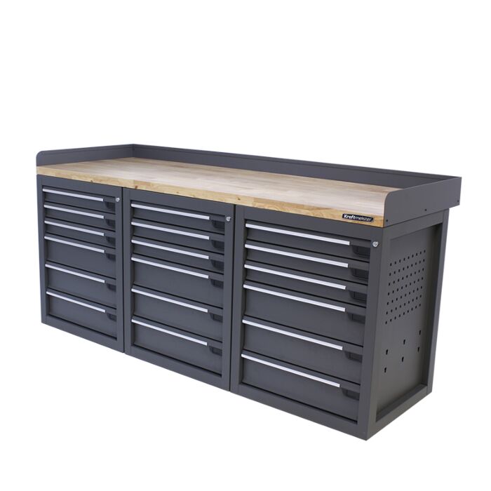Kraftmeister Pro workbench 18 drawers oak 200 cm grey