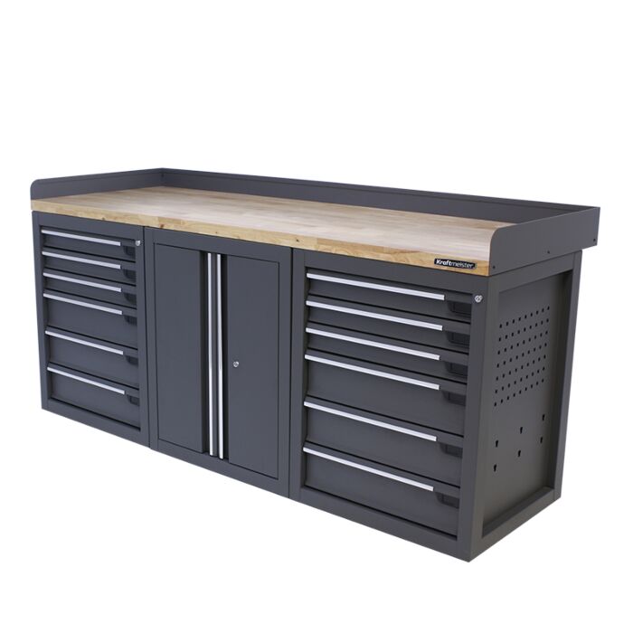 Kraftmeister Pro workbench 12 drawers 2 doors oak 200 cm grey