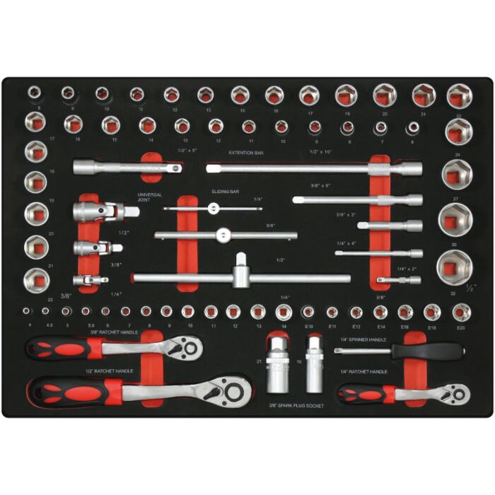 Tool drawer insert 1. Ratchet and socket set - 72 pieces