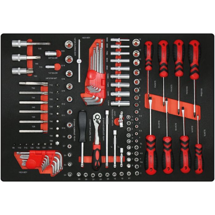 Tool drawer insert 8. Ratchet, sockets, screwdriver, hex key, and Torx set - 116 pieces
