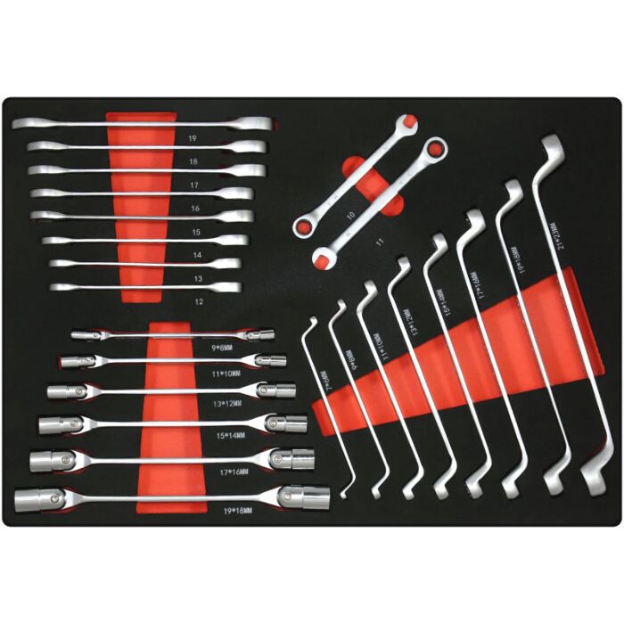 Tool drawer insert 11. Ratchet-ring and double-sided knee joint wrench set - 24 pieces
