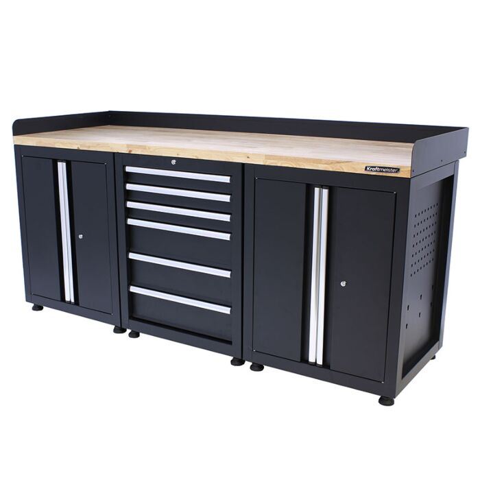 Kraftmeister Pro workbench 6 drawers 4 doors oak 200 cm black