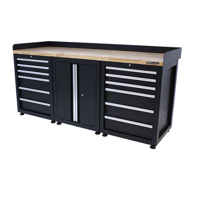 Kraftmeister Pro workbench 12 drawers 2 doors oak 200 cm black