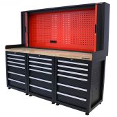 Kraftmeister workbench with back panel 18 drawers Oak 200 cm black