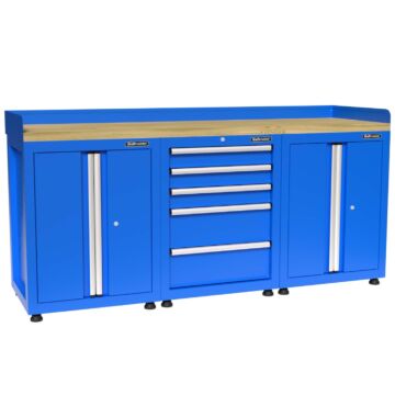 Kraftmeister Premium workbench 5 drawers 4 doors rubberwood blue