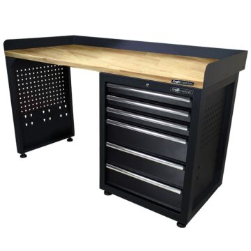 Kraftmeister Pro workbench 6 drawers oak 150 cm black