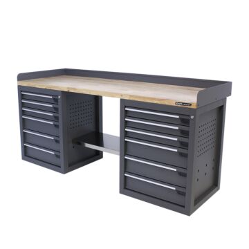 Kraftmeister Pro workbench 12 drawers oak 200 cm grey