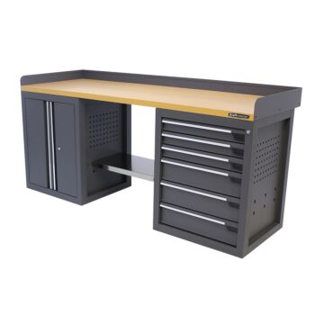 Kraftmeister Pro workbench 6 drawers 2 doors MDF 200 cm grey