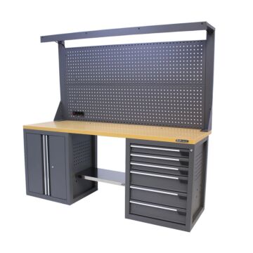 Kraftmeister Pro workbench with tool panel 6 drawers 2 doors MDF 200 cm grey