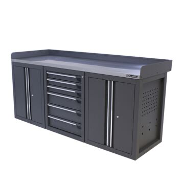 Kraftmeister Pro workbench 6 drawers 4 doors stainless steel 200 cm grey