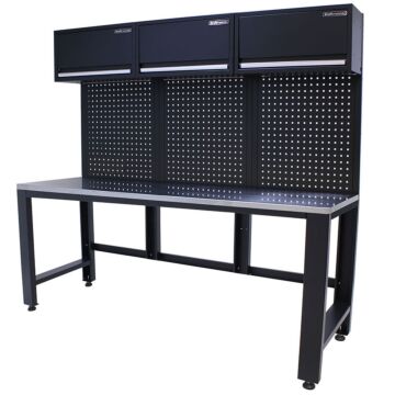 Kraftmeister Pro worktable with 3 wall cabinets stainless steel 204 cm black