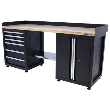 Kraftmeister Pro workbench 6 drawers 2 doors oak 200 cm black