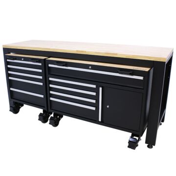 Kraftmeister Premium workbench with roller cabinet oak 204 cm black